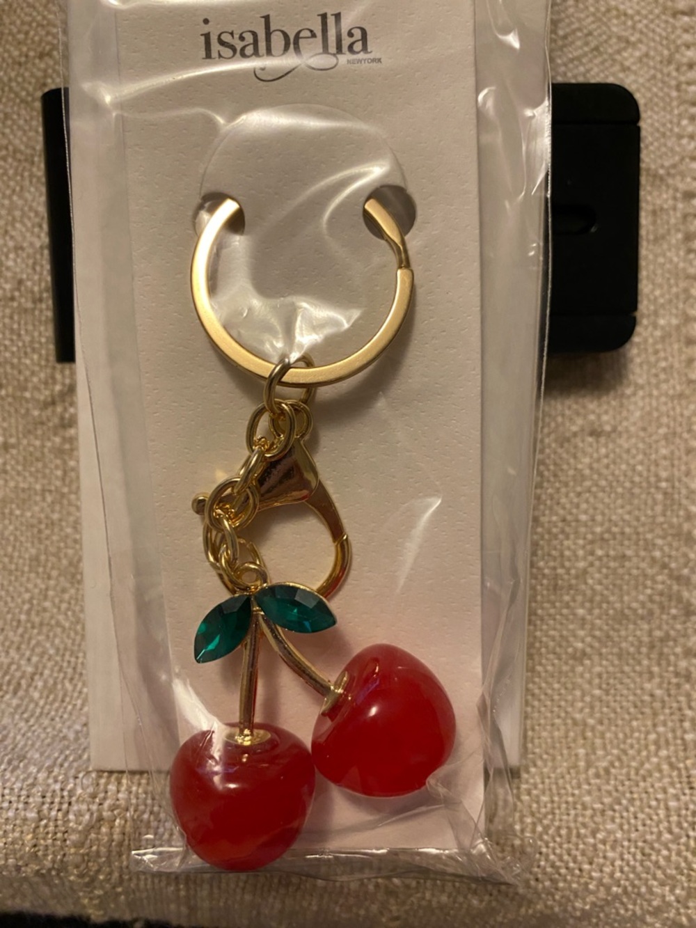 Isabella New York Cherry Keychain - Gold & Red